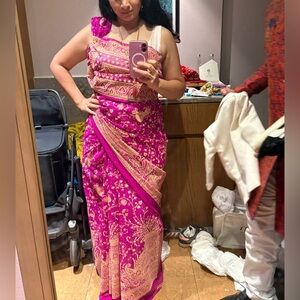 Hot pink Saree fabric